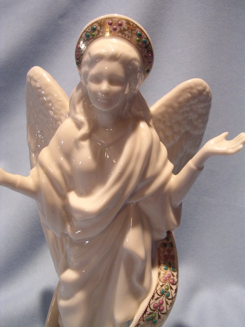 LENOX IVORY CHINA TALL ANGEL OF LIGHT JEWELED FIGURINE