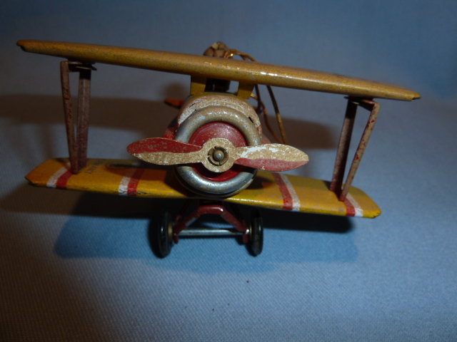 VINTAGE GERMAN ZZ TIN LITHO WWII BIPLANE AND PILOT ORNAMENT