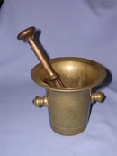 EUROPEAN ANTIQUE BRASS MORTAR AND PESTLE