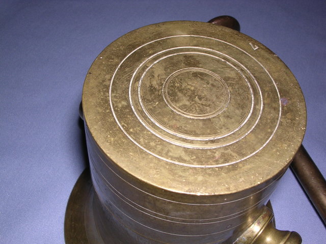 EUROPEAN ANTIQUE BRASS MORTAR AND PESTLE