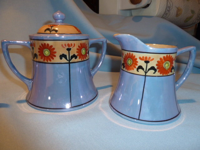 BEAUTIFUL 23 PC BLUE & PEACH WITH SUN FLOWER LUSTER TEA SET SERVICE JAPAN