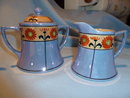 BEAUTIFUL 23 PC BLUE & PEACH WITH SUN FLOWER LUSTER TEA SET SERVICE JAPAN