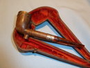 ANTIQUE K.B. SMOKING PIPE WITH STERLING BANDS AMBER MOUTHPIECE IN FITTED CASE