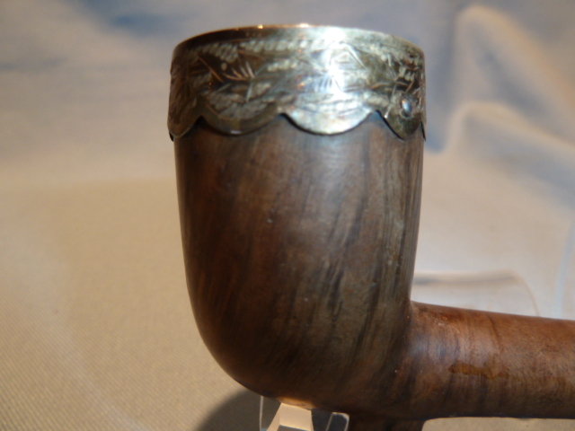 ANTIQUE K.B. SMOKING PIPE WITH STERLING BANDS AMBER MOUTHPIECE IN FITTED CASE