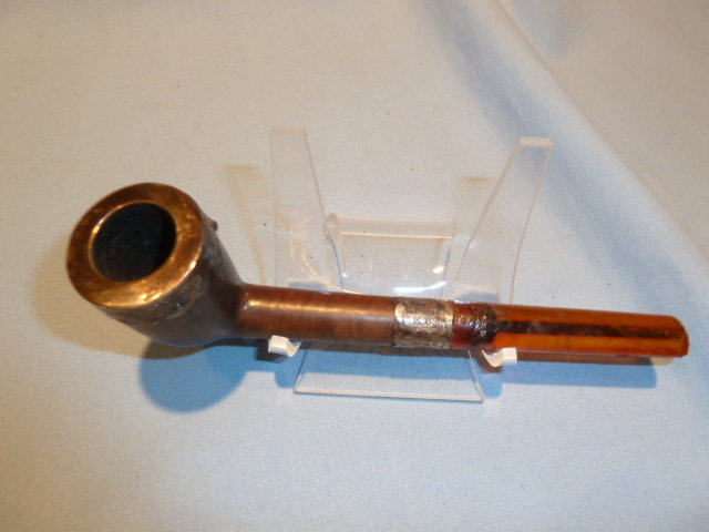 ANTIQUE K.B. SMOKING PIPE WITH STERLING BANDS AMBER MOUTHPIECE IN FITTED CASE
