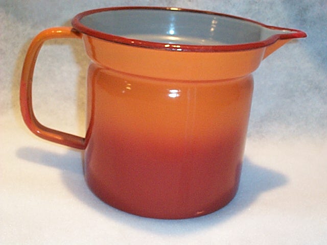 European Orange to Red Graniteware Enamel Cream Pitcher