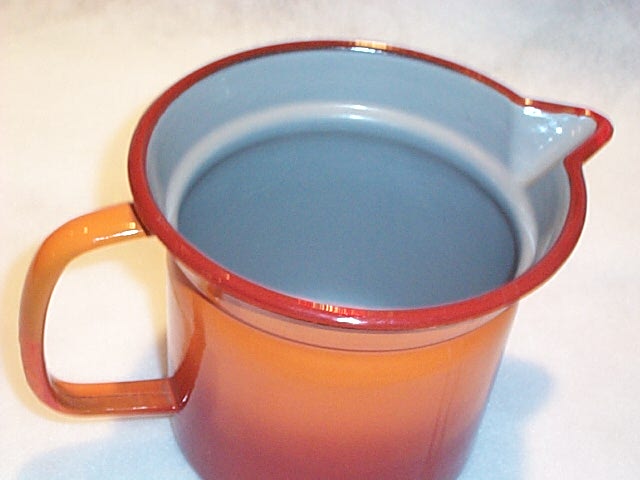 European Orange to Red Graniteware Enamel Cream Pitcher