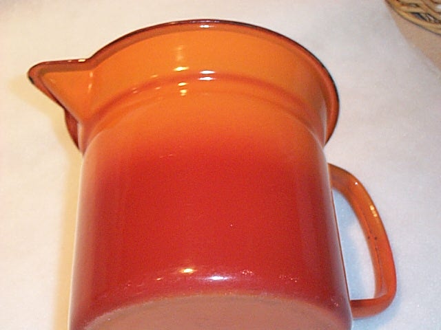 European Orange to Red Graniteware Enamel Cream Pitcher