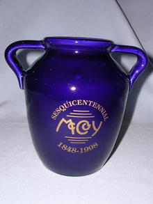 MCCOY SESQUICENTENNIAL MINIATURE COBALT BLUE OIL JAR SIGNED