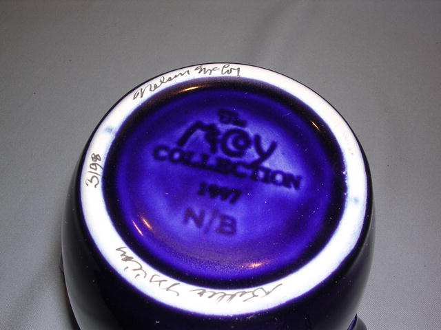 MCCOY SESQUICENTENNIAL MINIATURE COBALT BLUE OIL JAR SIGNED
