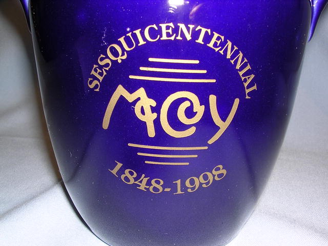 MCCOY SESQUICENTENNIAL MINIATURE COBALT BLUE OIL JAR SIGNED