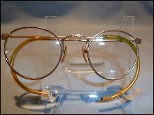 ANTIQUE BAUSCH & LOMBE HIBO 1/10 ROUND ENGRAVED RIM BI FOCAL EYE GLASSES IN ORIG CASE