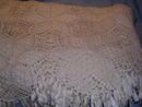 VINTAGE HAND CROCHETED ECRU STAR KNOT FRINGED COVERLET