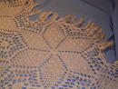 VINTAGE HAND CROCHETED ECRU STAR KNOT FRINGED COVERLET