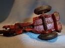 ANTIQUE CAST IRON RED CRASH CAR HARLEY WITH DRIVER AND CRASH CART