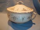 BEAUTIFUL ANTIQUE COVERED HANDLED CHAMBER POT WHITE WITH GOLD