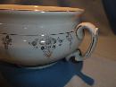 BEAUTIFUL ANTIQUE COVERED HANDLED CHAMBER POT WHITE WITH GOLD