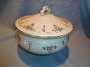 BEAUTIFUL ANTIQUE COVERED HANDLED CHAMBER POT WHITE WITH GOLD