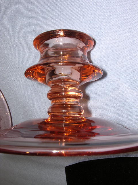 PINK DEPRESSION ETCHED CANDLESTICK PAIR