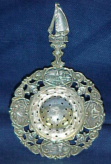 Antique Dutch Silver Tea Strainer Sail Boat Dutch