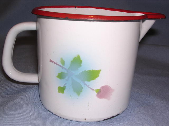 EUROPEAN GRANITEWARE ENAMEL PITCHER WITH ROSES