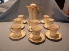 BEAUTIFUL NIPPON EIGHTEEN PIECE CHOCOLATE POT WITH DEMI CUPS AND SAUCERS