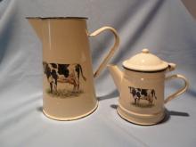 European 10 PC ENAMEL COW SET, MILK PITCHER, COFFEE POT AND CUPS