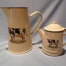 European 10 PC ENAMEL COW SET, MILK PITCHER, COFFEE POT AND CUPS