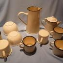 European 10 PC ENAMEL COW SET, MILK PITCHER, COFFEE POT AND CUPS