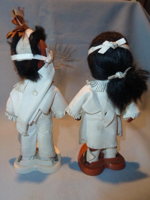 PAIR VINTAGE CARLSON DOLLS INDIAN BOY& GIRL ON STANDS