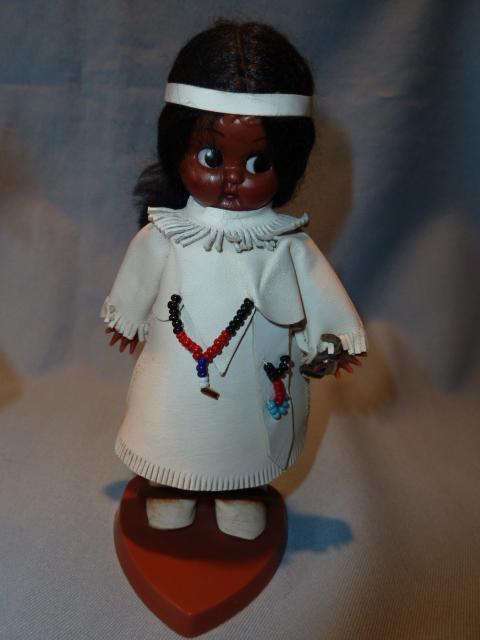 PAIR VINTAGE CARLSON DOLLS INDIAN BOY& GIRL ON STANDS