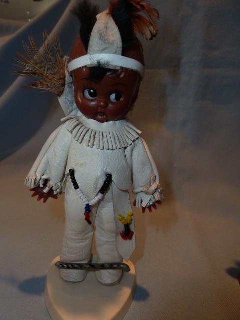 PAIR VINTAGE CARLSON DOLLS INDIAN BOY& GIRL ON STANDS