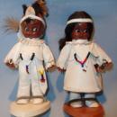 PAIR VINTAGE CARLSON DOLLS INDIAN BOY& GIRL ON STANDS