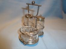 5 PIECE CASTOR SET CUT CRYSTAL & SILVER