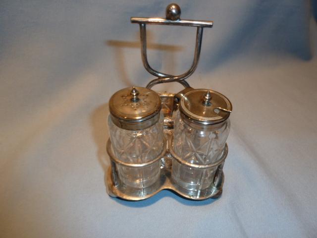 5 PIECE CASTOR SET CUT CRYSTAL & SILVER