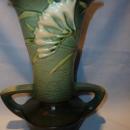 ROSEVILLE FREESIA 124-9 GREEN HANDLED VASE