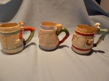 Set of three 3 Occupied Japan Ceramic Western Tall Mugs Cups