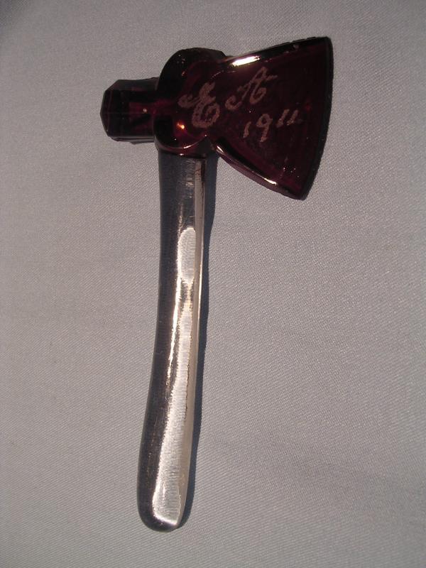 ANTIQUE FLASH GLASS HATCHET PAPER WEIGHT 1911
