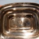 ANTIQUE SILVER PLATE AND COBALT 3 PC MASTER SALT WITH SPOON ENGLISH
