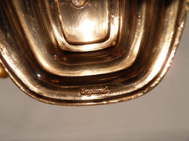 ANTIQUE SILVER PLATE AND COBALT 3 PC MASTER SALT WITH SPOON ENGLISH
