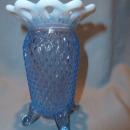 FENTON DIAMOND BLUE OPALESCENT OPEN EDGE VASE