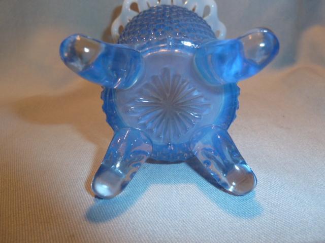 FENTON DIAMOND BLUE OPALESCENT OPEN EDGE VASE