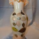 BEAUTIFUL AND RARE BRISTOL HAND PAINTED PINK FLORAL RUFFLE TOP VASE