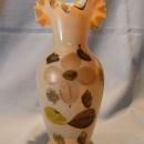 BEAUTIFUL AND RARE BRISTOL HAND PAINTED PINK FLORAL RUFFLE TOP VASE