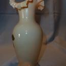BEAUTIFUL AND RARE BRISTOL HAND PAINTED PINK FLORAL RUFFLE TOP VASE