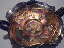 DUGAN VINTAGE GRAPE BLUE CARNIVAL GLASS SQUARE BON BON