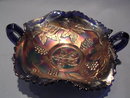 DUGAN VINTAGE GRAPE BLUE CARNIVAL GLASS SQUARE BON BON