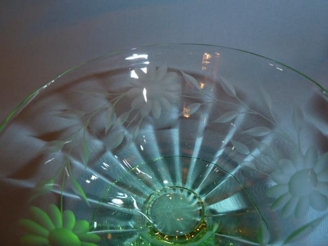 BEAUTIFUL GREEN DEPRESSION ETCHED FOOTED SHERBETS SET OF TWO (2)