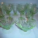 BEAUTIFUL GREEN DEPRESSION ETCHED FOOTED SHERBETS SET OF TWO (2)