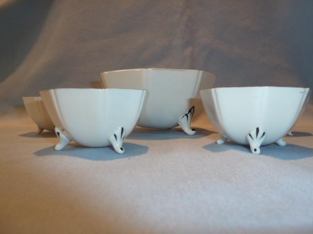 ANTIQUE NIPPON MORIMURA 5 PC OCTAGON SHAPE NUT SERVING SET YELLOW